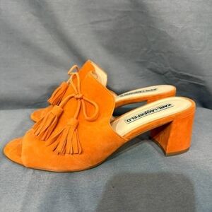 Karl Lagerfeld Vibrant Orange Tassel Mules